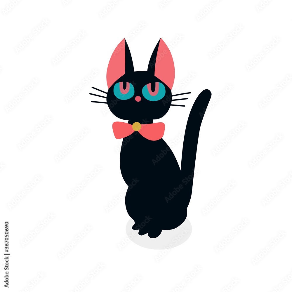 vector illustration of black fur cat animal black fur cat sticker isolated white background vector illustration of black fur cat animal black fur cat sticker isolated white background