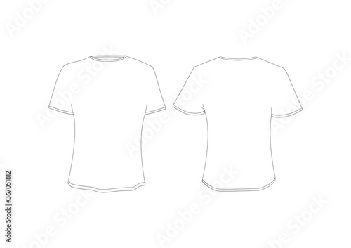 Illustration Line of Front and Back Blank White T-Shirt For Graphic Design Mockup