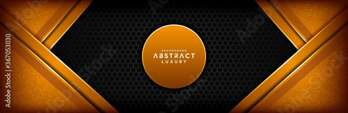 Abstract 3d black technology background overlap layers on dark space with orange light effect decoration