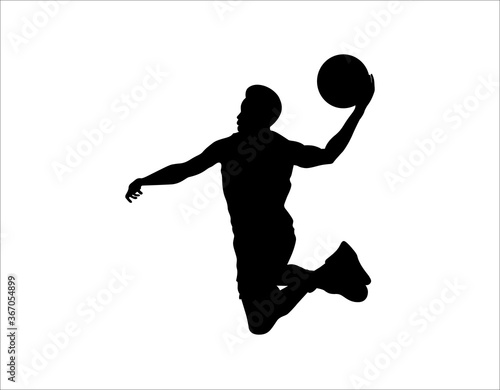 Silhouette of a basketball player. Background and text on a separate layer  color can be changed in one click