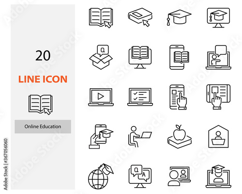 set of online education icons, study form home