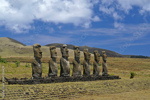 Seven moai of Ahu Akivi, Easter Island, Chile