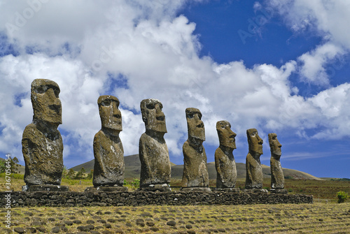 Seven moai of Ahu Akivi, Easter Island, Chile photo
