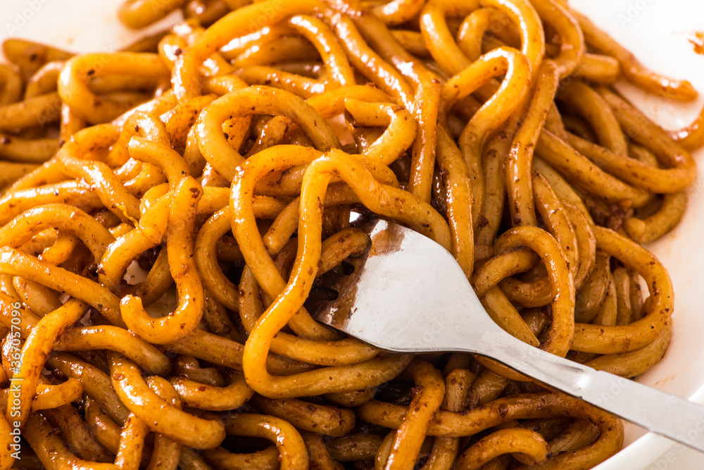 XO sauce mixed with udon noodles XO sauce mixed with udon noodles