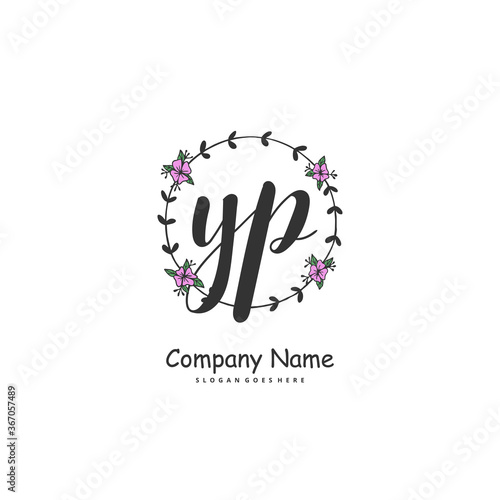 Y P YP Initial handwriting and signature logo design with circle. Beautiful design handwritten logo for fashion  team  wedding  luxury logo.