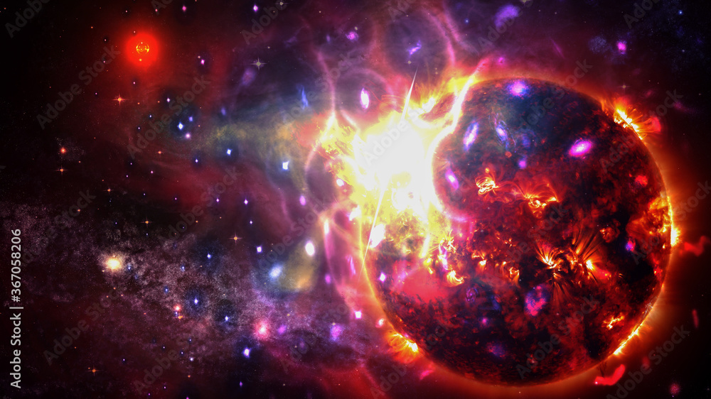 Alien Sun with impressive solar flares in space. Elements of this image furnished by NASA. Alien Sun with impressive solar flares in space. Elements of this image furnished by NASA.