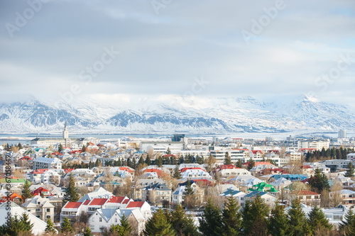 Reykjavik the Capital city of Iceland in winter view from above