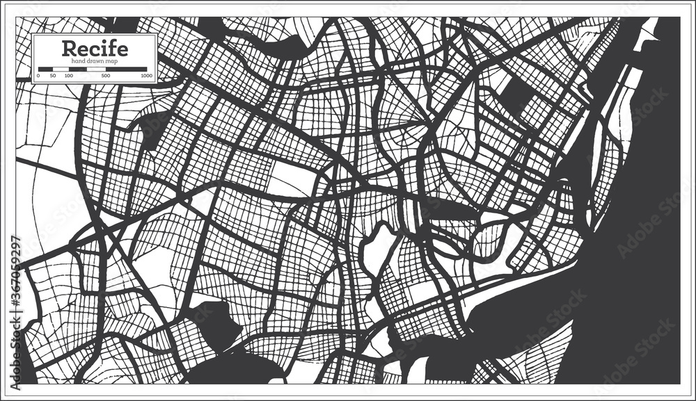 Obraz premium Recife Brazil City Map in Black and White Color in Retro Style. Outline Map.