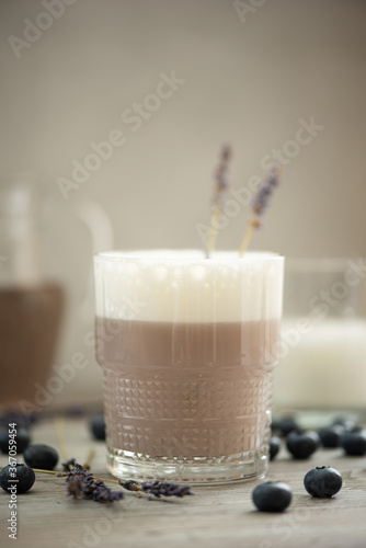 milkshake with lavender syrup and blueberries