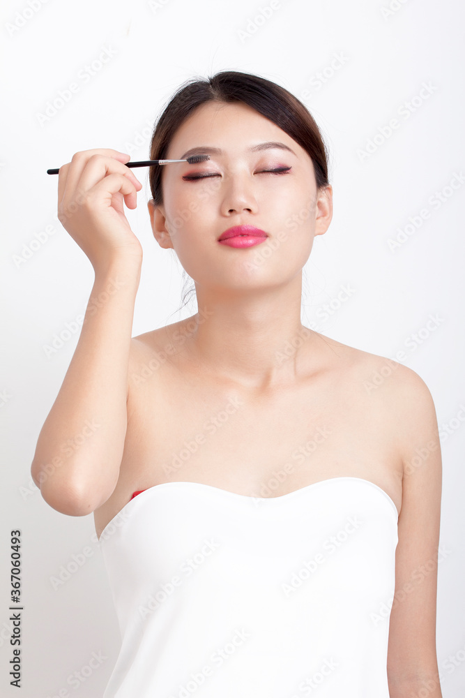 Bust portrait of female bath towel with light makeup Bust portrait of female bath towel with light makeup