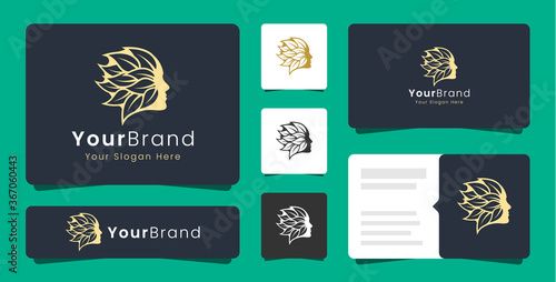 luxury gold face and leaf logo