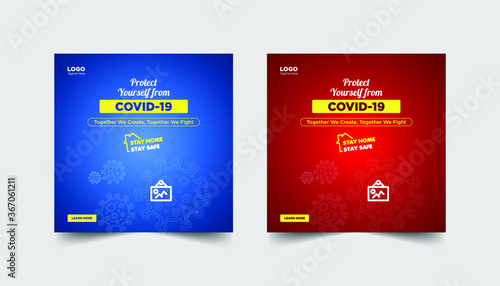 protect yourself from covid-19, together we create together we fight social media banner template 