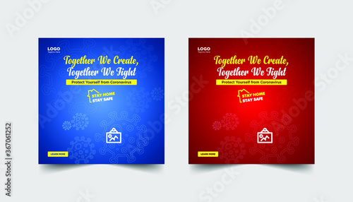 protect yourself from covid-19, together we create together we fight social media banner template 