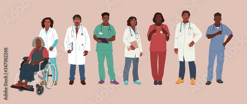 Medical Characters. African American Medics. Doctors and nurses portraits, team of doctors concept, medical office or laboratory. Modern flat vector concept digital people vector illustration