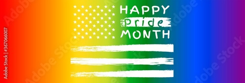 lgbt, lgbtqia pride month.Vector banner, poster for social networks, media.Concept with the LGBT rainbow flag and the text June lgbtqia pride month. USA flag.web banner lgbt community month in america