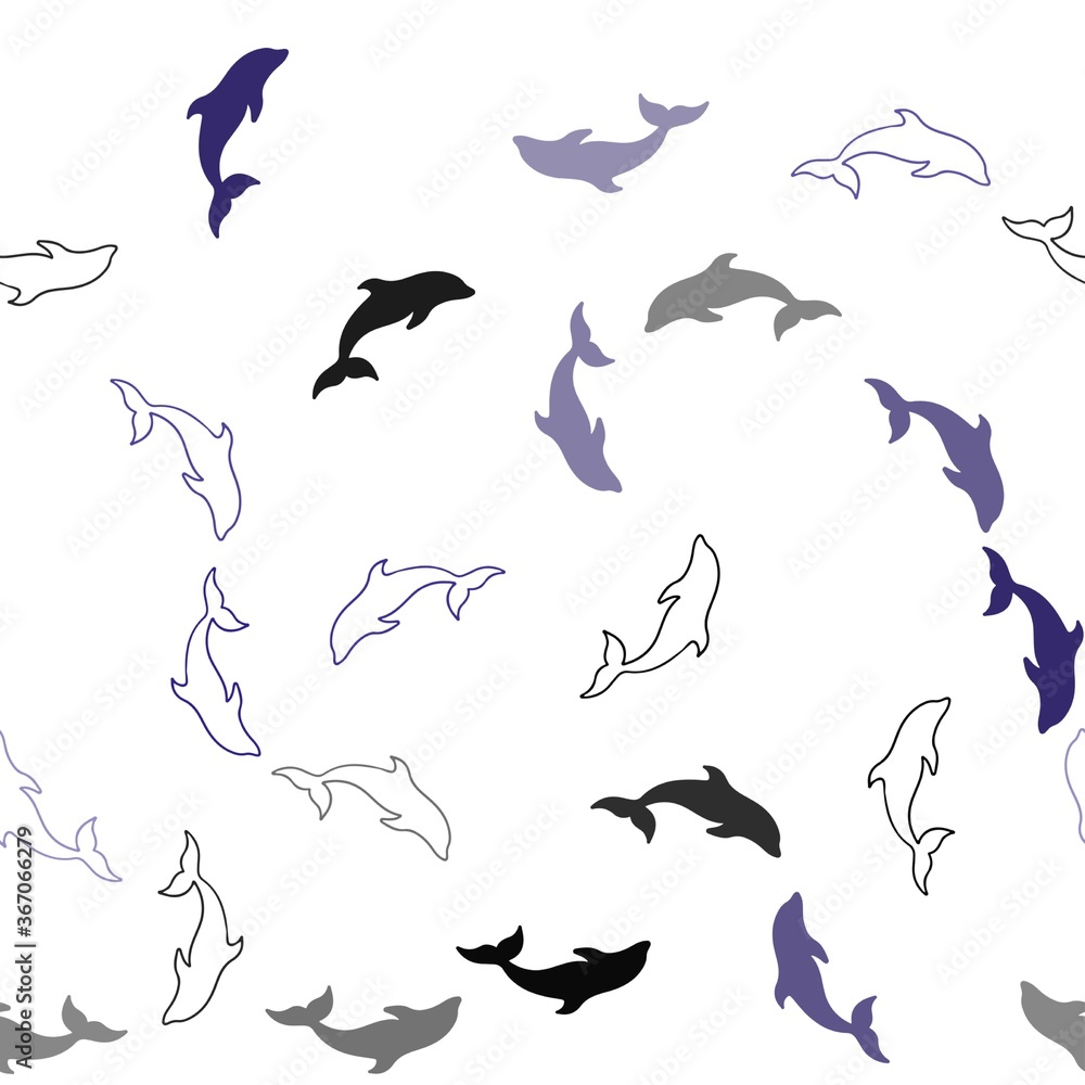 Obraz premium Dark Pink, Blue vector seamless backdrop with ocean dolphins. Modern abstract illustration with sea dolphins. Pattern for wildlife ad, booklets.
