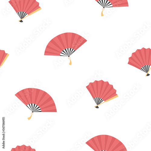 Vector seamless pattern with red fans. Isolated  flat objects. White background