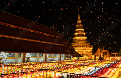 The beautiful event in the north of Thailand Lot krathong festival, The lantern festival in Thailand