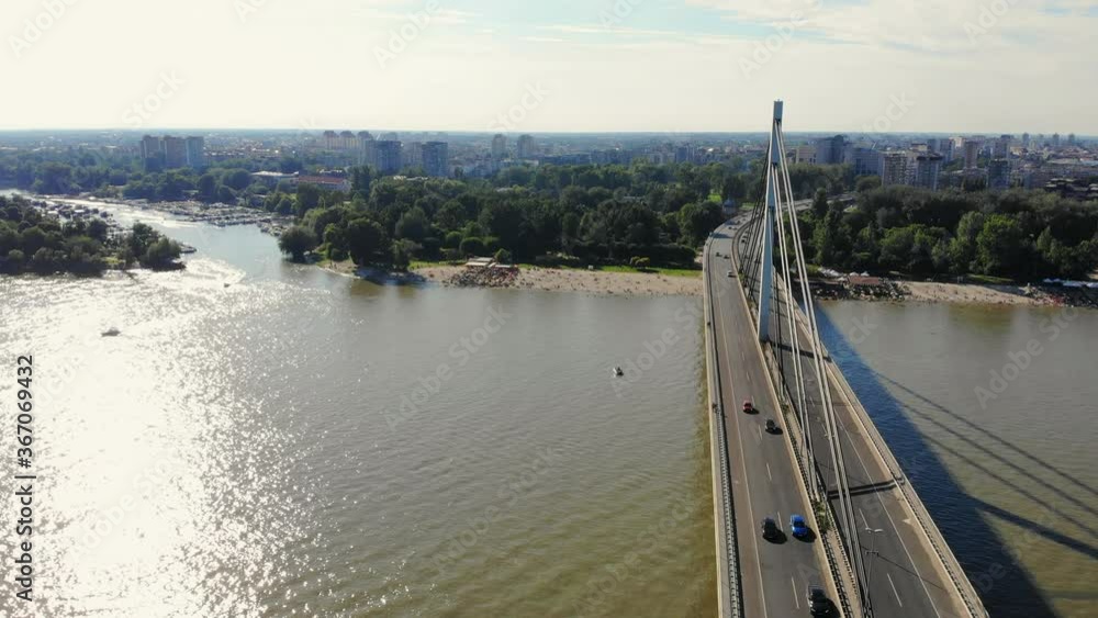 Drone video of Liberty bridge over the Danube river and panoramic view of Novi Sad, Serbia Drone video of Liberty bridge over the Danube river and panoramic view of Novi Sad, Serbia