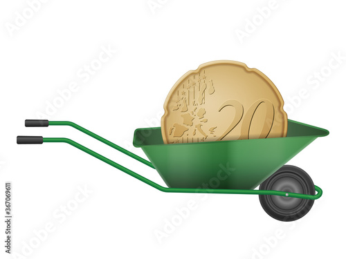 Twenty euro cent in wheelbarrow