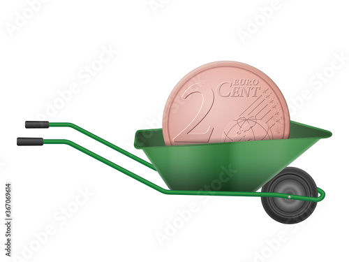 Two euro cent in wheelbarrow
