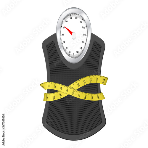 Bathroom scale with measuring tape