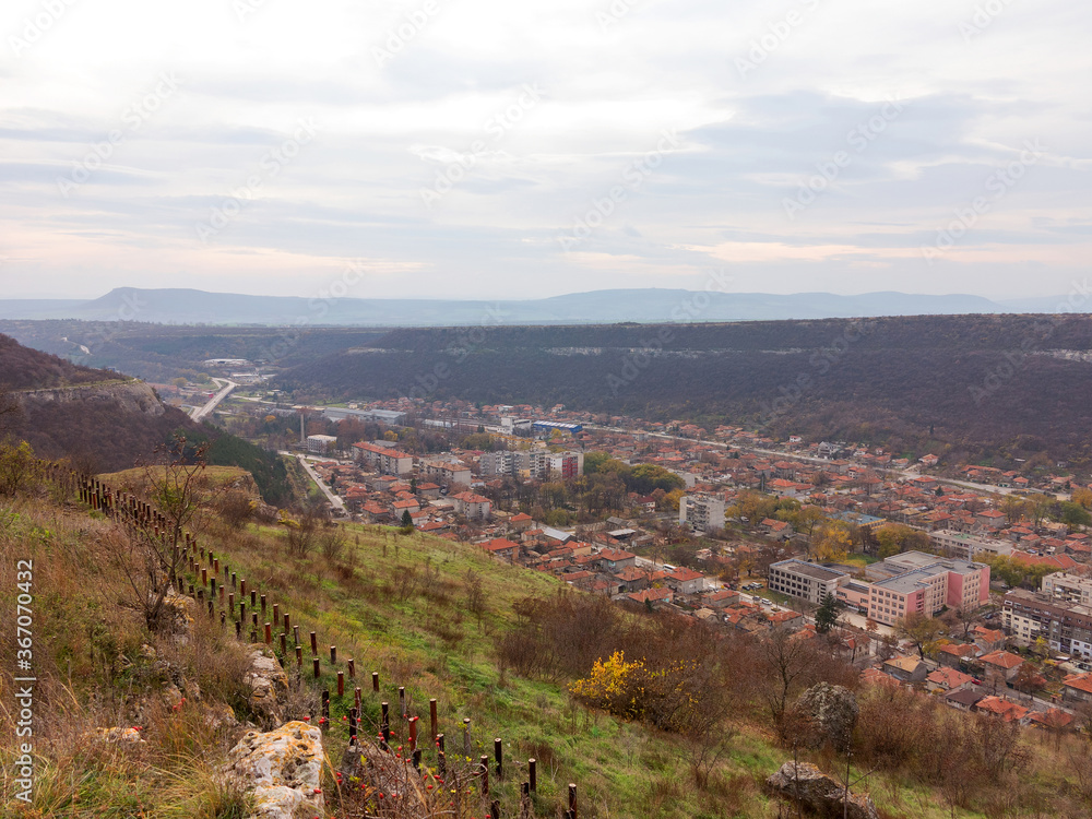 Engineering barriers against rockfall, landslide prevention from the mountain tops near the medieval fortress Ovech in Provadia Bulgaria Engineering barriers against rockfall, landslide prevention from the mountain tops near the medieval fortress Ovech in Provadia Bulgaria