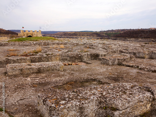 Autumn landscape of ruins of a medieval fortress Ovech in Provadia Bulgaria photo