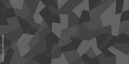 Geometric camouflage seamless pattern. Abstract modern camo, black  modern military texture background. Vector illustration.