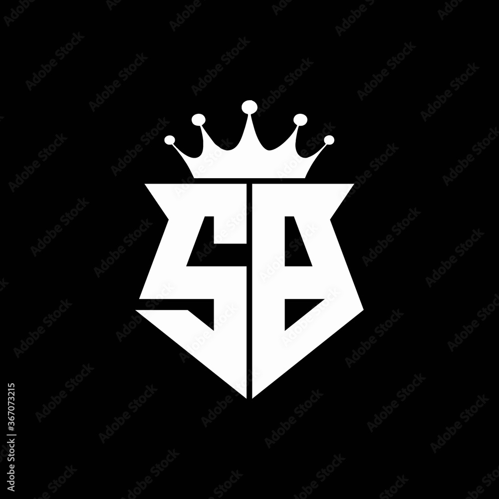 sb logo monogram shield shape with crown design template Stock Vector ...