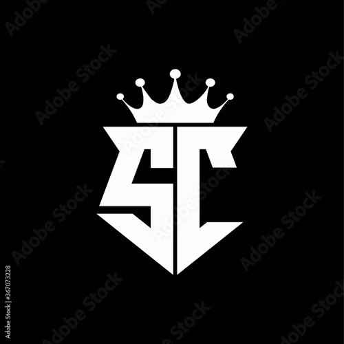 sc logo monogram shield shape with crown design template
