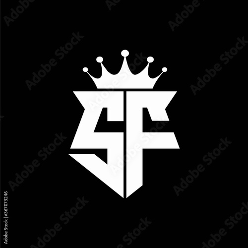 sf logo monogram shield shape with crown design template