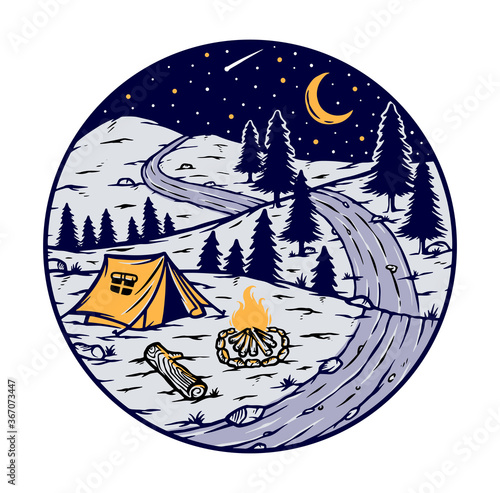 Camping at night vector illustration