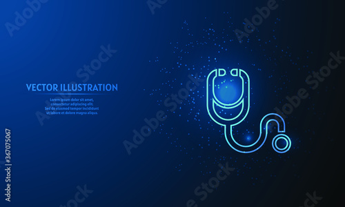 Glowing stethoscope on blue abstract background. llines on blue background. 