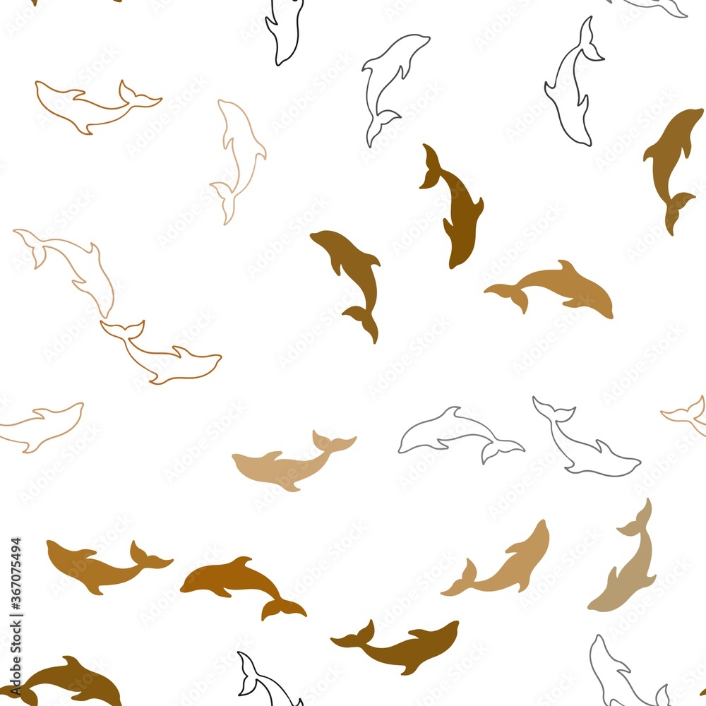 Obraz premium Dark Red, Yellow vector seamless texture with dolphins. Shining illustration of colorful gradient sea dolphins. Natural design for wallpapers.