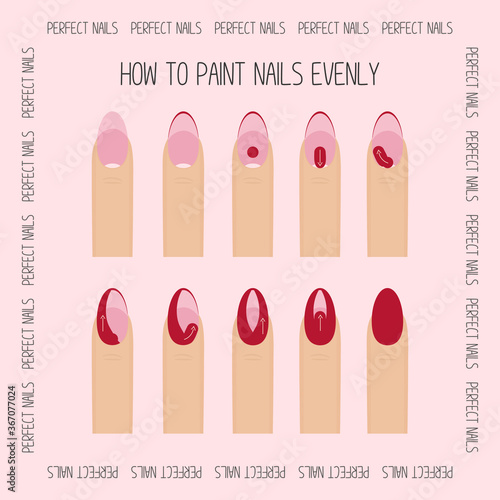Set of steps of nail polishing process for beautiful manicure isolated on white background vector illustration