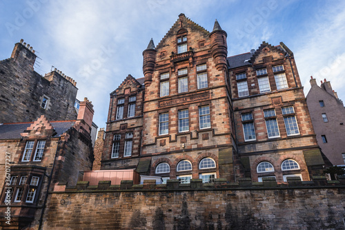 Facade of istoric Castle Hill School in the Old Town of Edinburgh city, Scotland, UK photo
