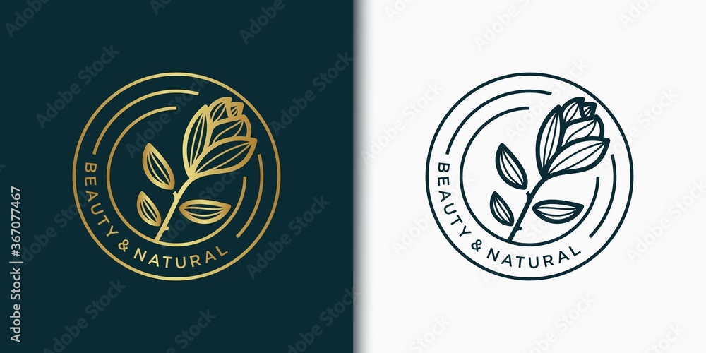 Creative elegant leaf and flower rose logo design for beauty,