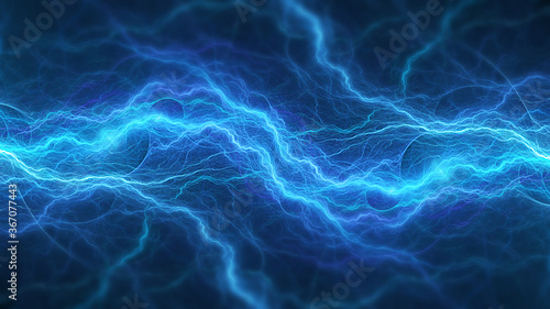 Blue abstract fractal lightning, plasma background