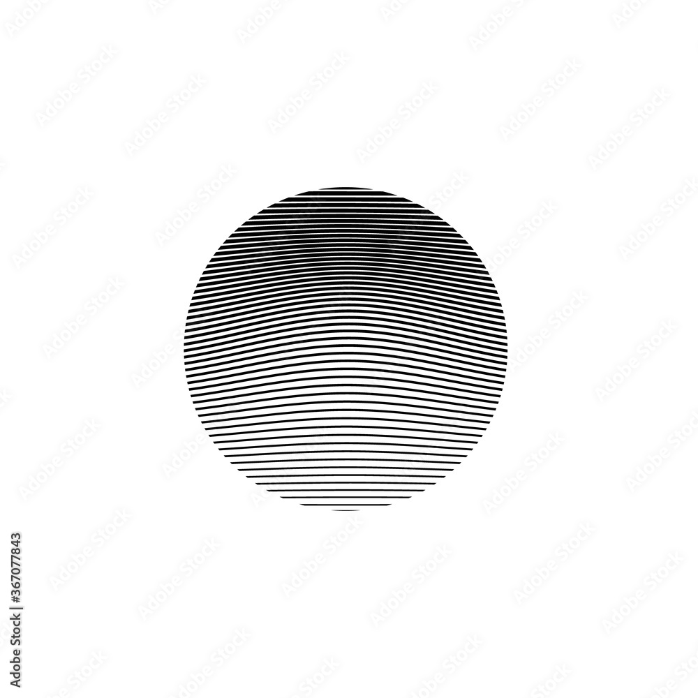 Abstract black round shape on white background. Optical illusion of distorted surface. Vector illustration.