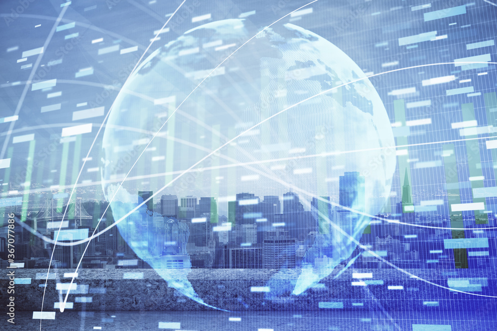 Double exposure of business theme hologram drawing and city veiw background. Concept of success. Double exposure of business theme hologram drawing and city veiw background. Concept of success.