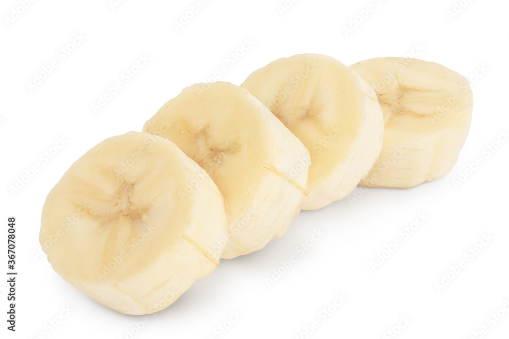 banana pieces isolated on white background with clipping path and full depth of field.