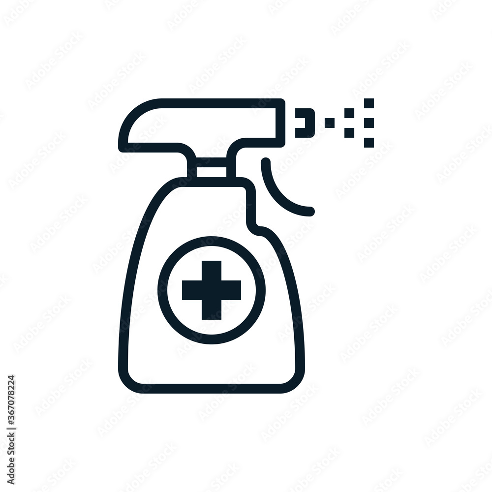 Cleaning spray,  alcohol,  pump spray bottle outline icons. Vector illustration. Editable stroke. Isolated icon suitable for web, infographics, interface and apps.
