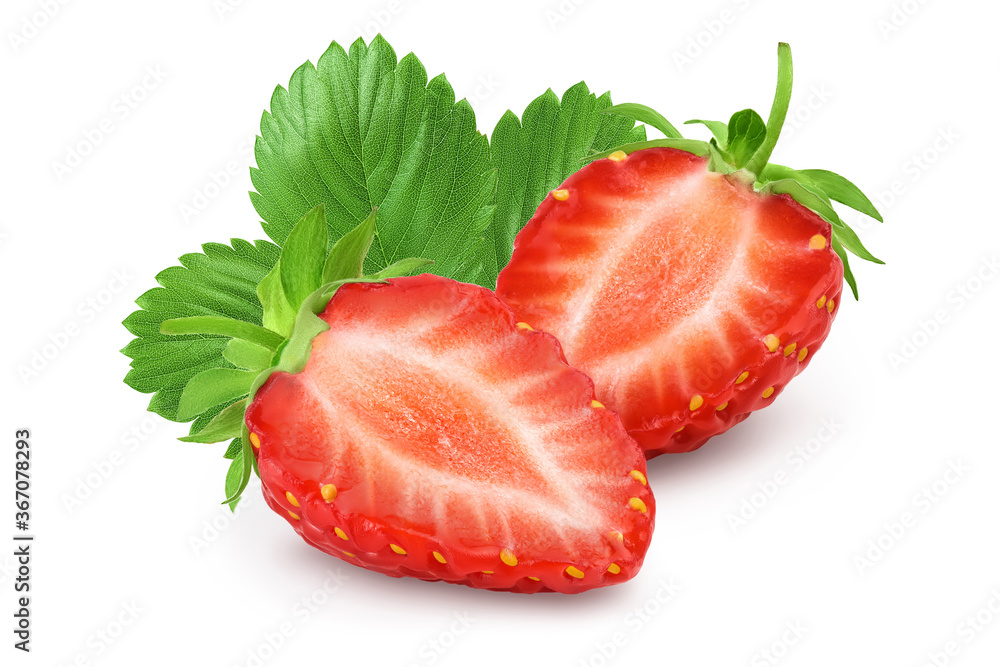 Strawberry half isolated on white background. Fresh berry with full depth of field Strawberry half isolated on white background. Fresh berry with full depth of field