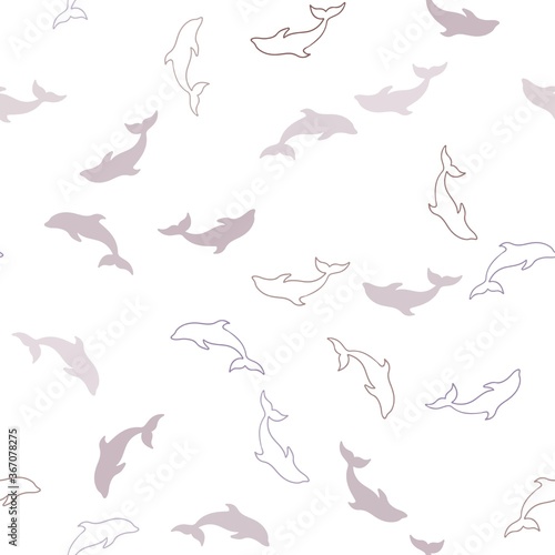 Light Purple, Pink vector seamless template with dolphins. Natural illustration with sea dolphins. Template for natural magazines.
