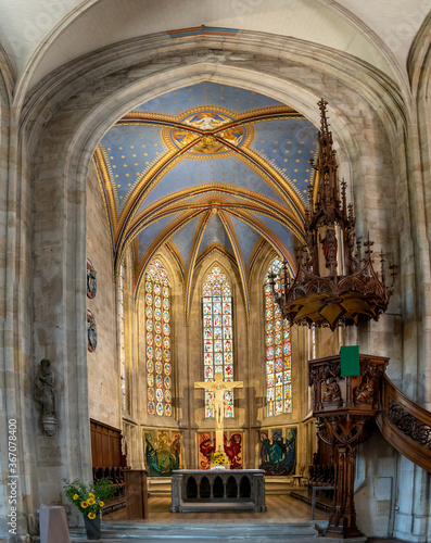 interior view of the altar and choir in the Fraunenkirche Church in Esslingen