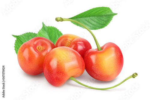 yellow-red sweet cherry isolated on white background with clipping path and full depth of field