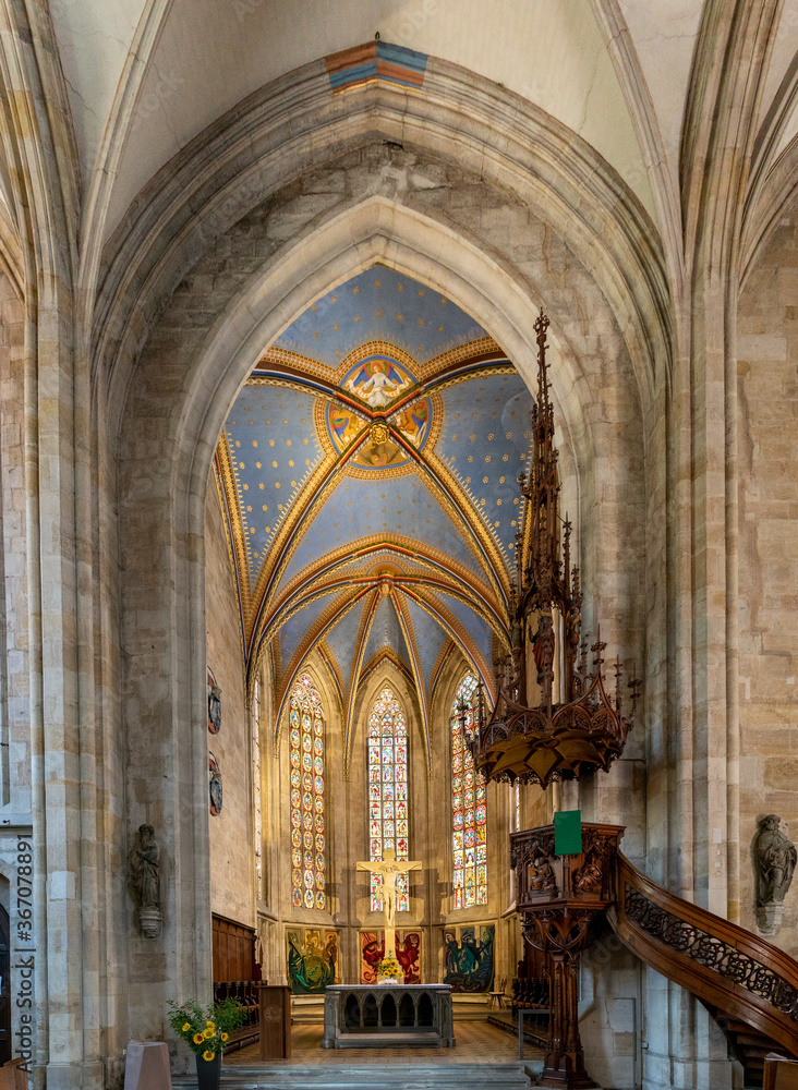 interior view of the altar and choir in the Fraunenkirche Church in Esslingen