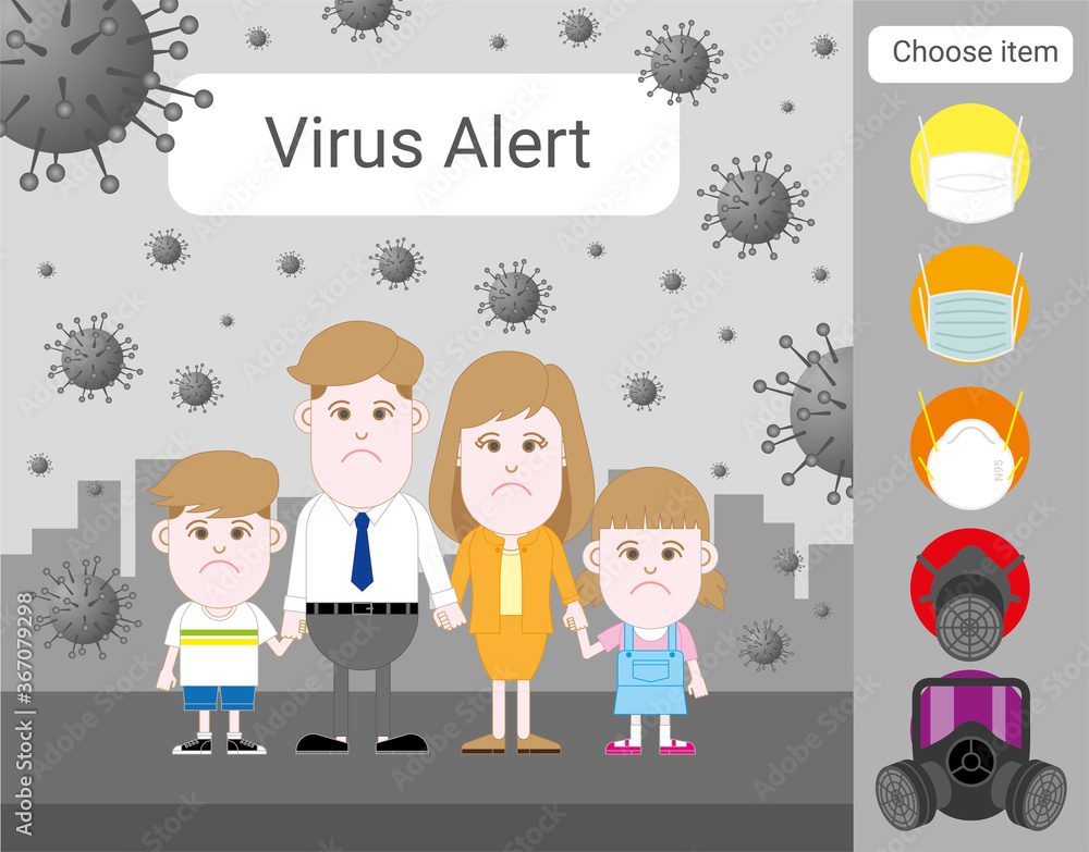 Character design carton style. Family and masks option to protect the virus Character design carton style. Family and masks option to protect the virus