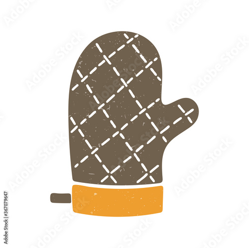 Cute brown quilted potholder isolated on a transparent background. Vector shabby hand drawn illustration